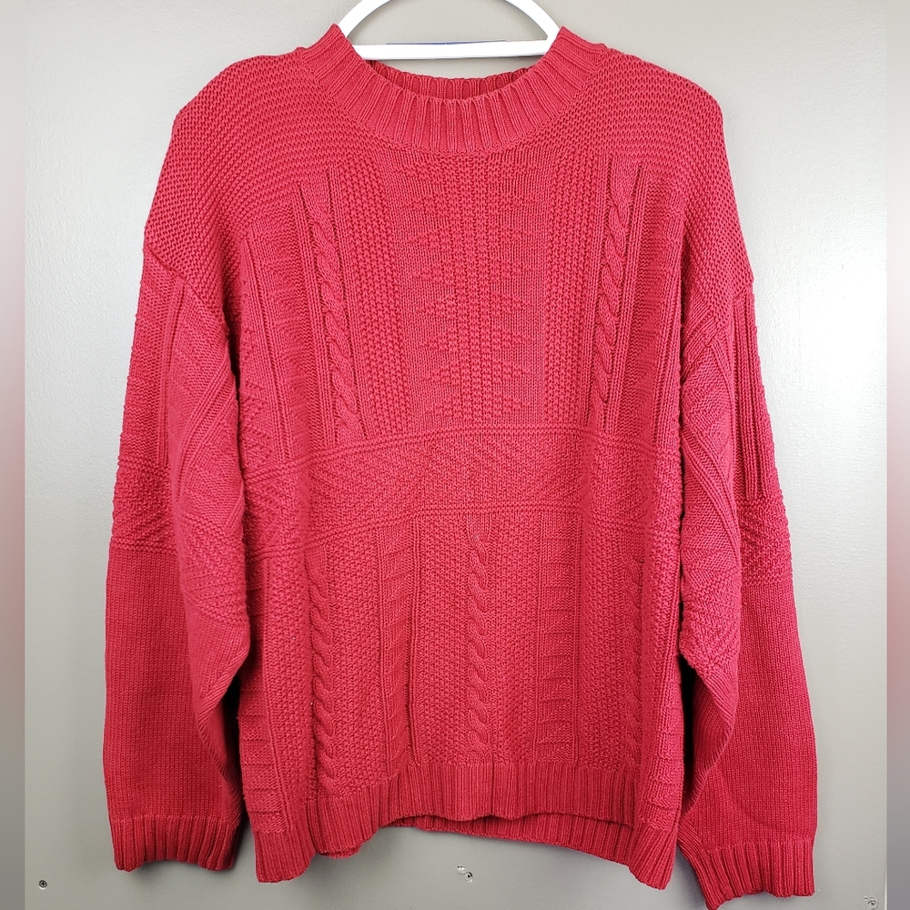 Jeep Mens Red Pullover Sweater Knit Size Large Cotton